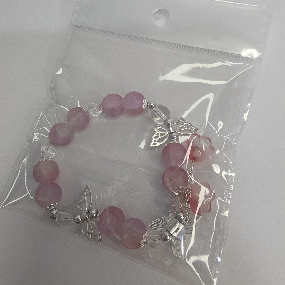 Charming Pink and Silver Bracelet with Butterfly Accents + GIFT